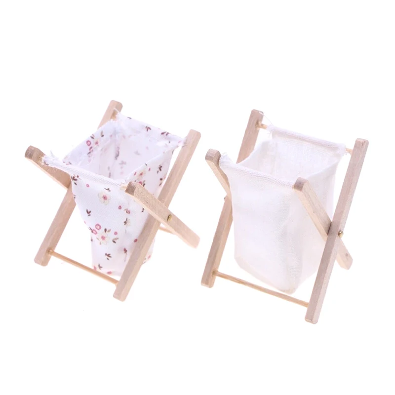 1:12 Dollhouse Miniature Fabric Folding Dirty Clothes Basket Bathroom Bedroom Shoes Storage Basket Model Decor Kids Toys