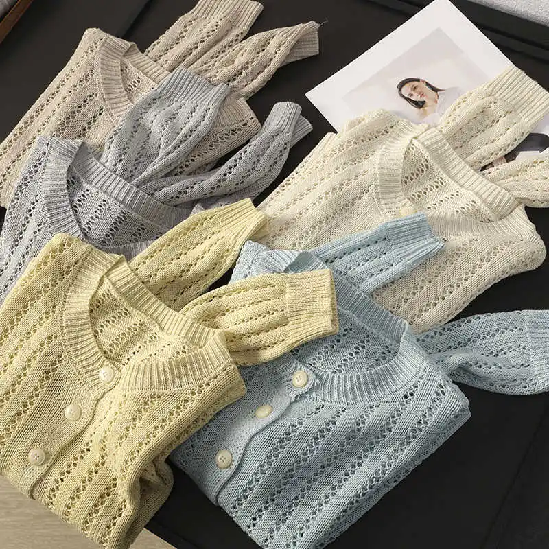 

Вязаный свитер, женские кардиганы, новый белый вязаный свитер с длинным рукавом и круглым вырезом, кардиган, женские топы, трикотажные изделия Sueters De Mujer Q1268