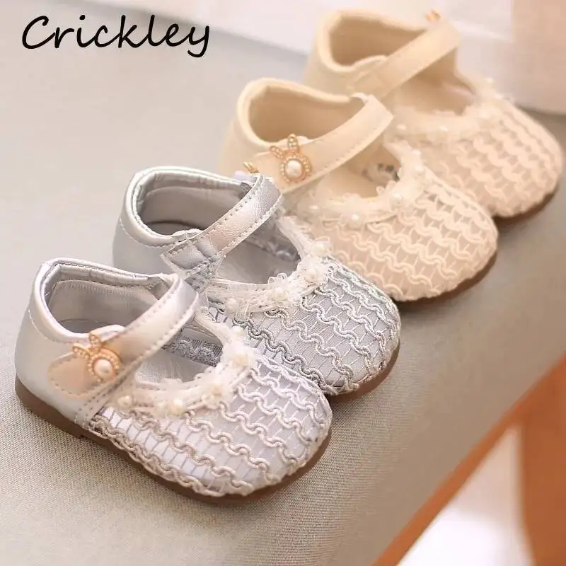 

Mesh Flowers Baby Girls Flats Shoes Pearl Rabbit Kids Princess Shoes Spring Summer Hook Loop Toddler Children Walk Shoes