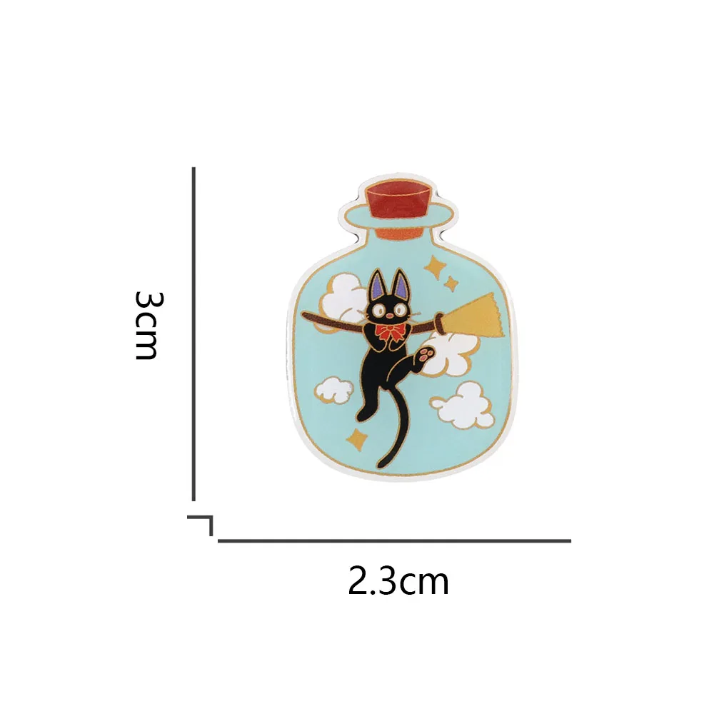 Animated Movie Cartoon Kiki Inspired Enamel Brooch  Cat Bow Bottle Black Cat Lapel Pin Badge Accessories Children Christmas Gift - view 6