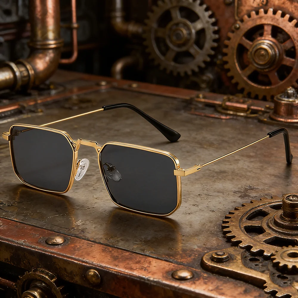 Hochwertige Rechteckige Sonnenbrille für Damen Metallrahmen-Brille Vintage Marken-Quadrat-Sonnenbrille für Herren Schattierungen Damen-Eyewear
