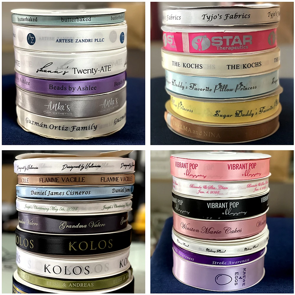 DHK 100yards roll Personalized Custom Screen Ink Print Satin Ribbon Logo Printed DIY OEM Webbing Decoration Gift B2134