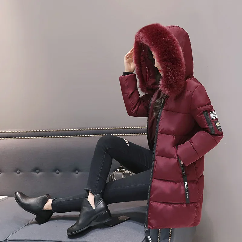 Winter Down Padded Jacket Women's Jacket Korean Fashion Casual Slim Fit Thick Warm Long Padded Coat Big Fur Collar Padded Jacket