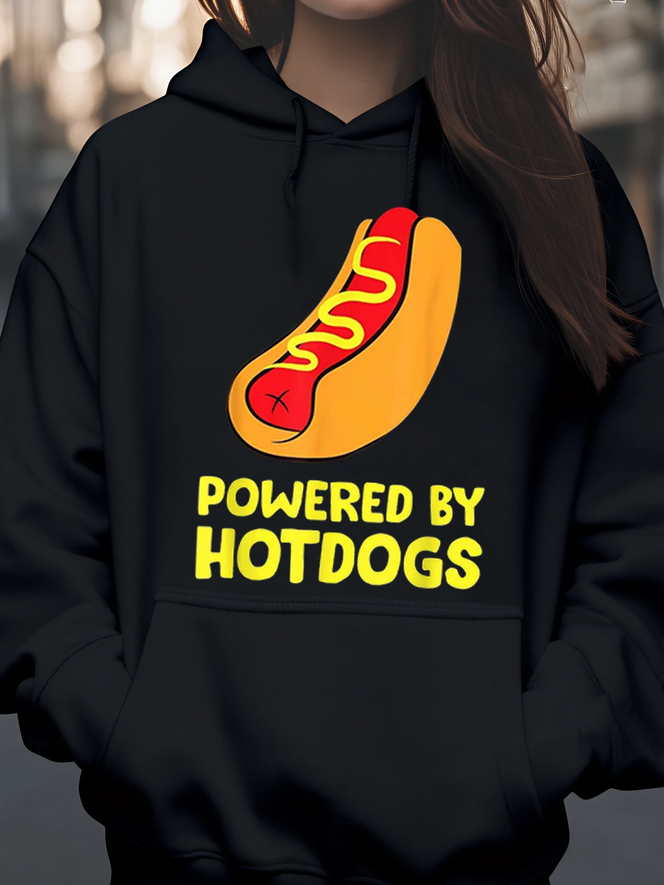 

Толстовка с графическим и текстовым принтом Hotdog для повседневной одежды унисекс для любителей еды