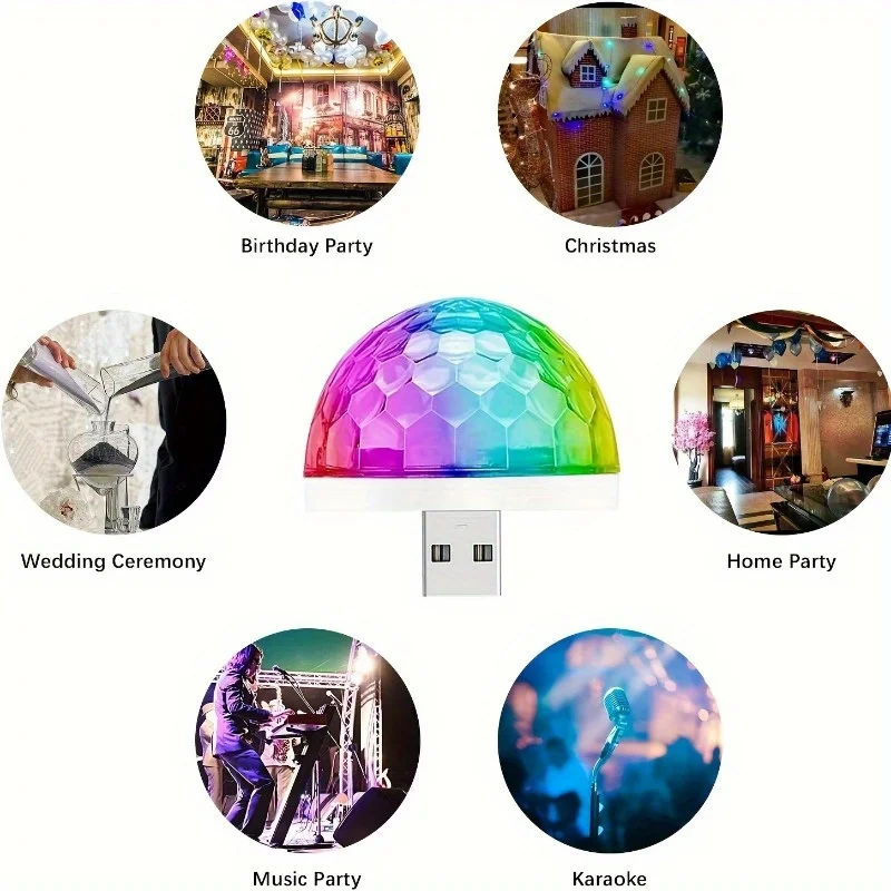 Portable USB Multi-Color LED Disco Light - Sound-Activated, Perfect for camping Parties, Clubs, and Pools led light