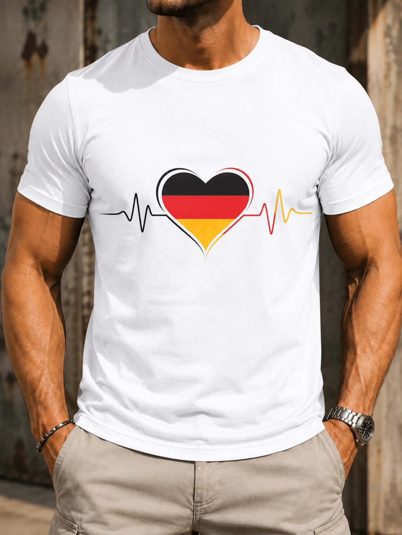 Germany Heartbeat Fl-ag  simple  red gold heart with pulse line for clean patriotic love style  Unisex All T-Shirt