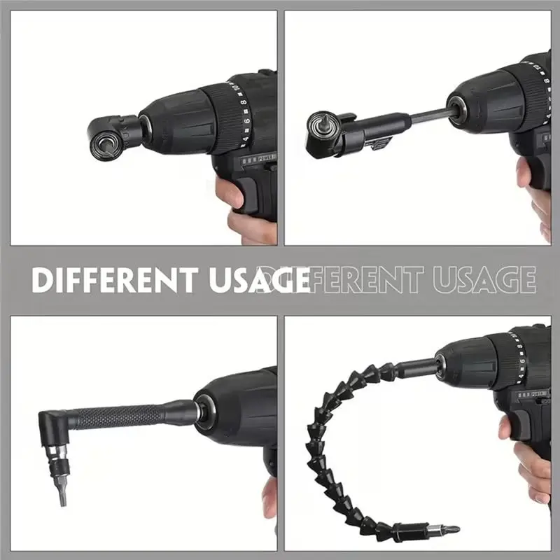 ABUG-Rotatable Socket Adapters With Flexible Drill Bit Extension Set, 105° Right Angle Attachment& Bendable Shaft