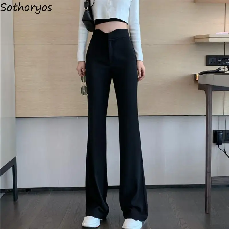 

Women Bodycon Pants Elegant Korean Style Fashion Office Mujer High Waisted Basic Simple Hot Sale Flare Trousers Casual Vintage