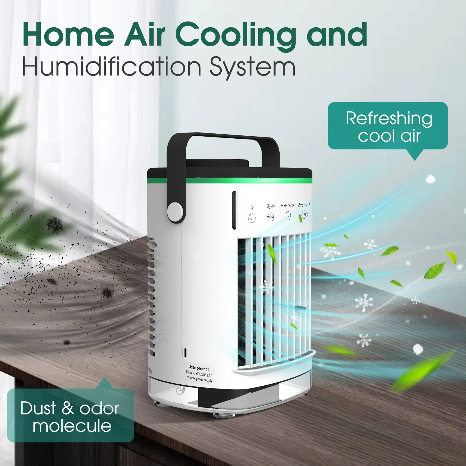 Portable Air Conditioner 3-Speed Mute Desk Air Cooler Fan USB With Humidifier Strong Wind LED Night Light Cold Air Conditioning