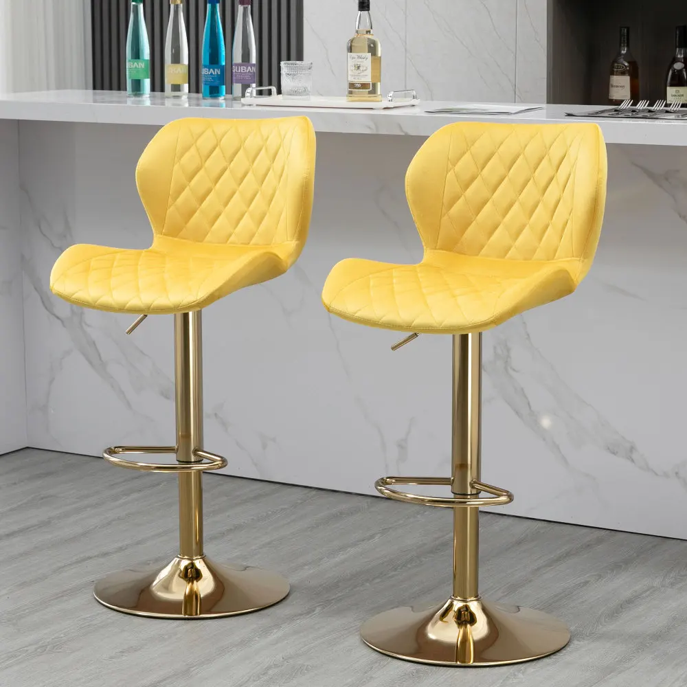 

Bar Chairs Set of 2, Velvet Adjustable Swivel Bar Stool,Counter Height Barstools with Golden Color Base,Easy Assemble Bar Chair