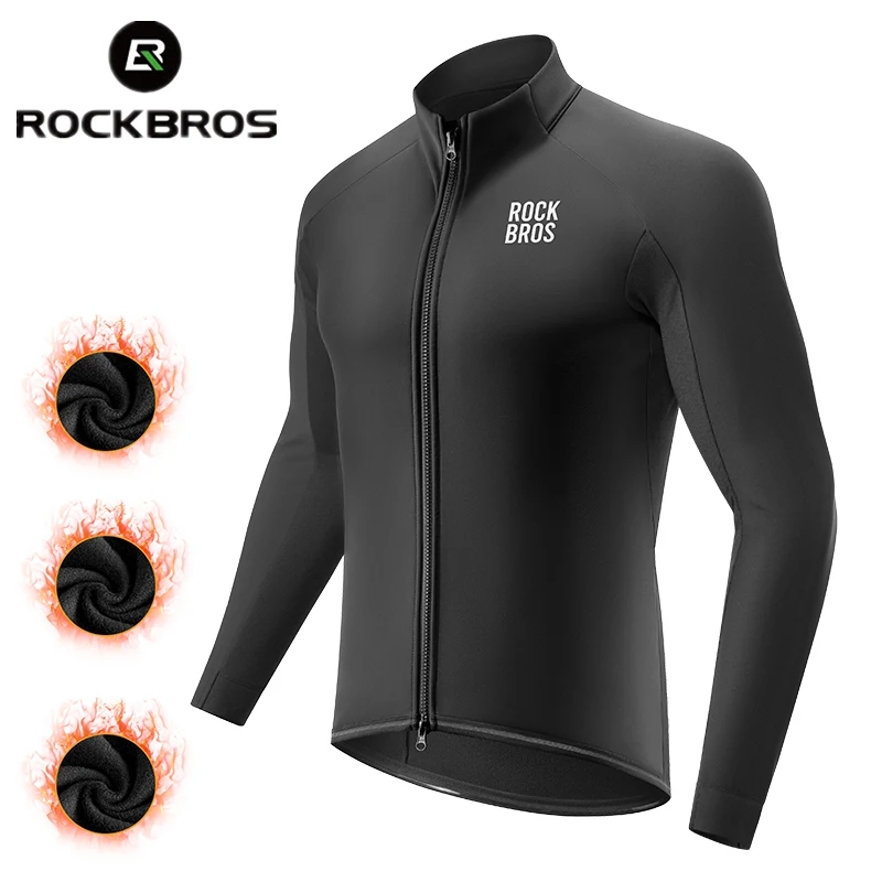 ROCKBROS Autumn Winter Jacket Thermal Fleece Cycling Jersey Outdoor Sport Jacket Coat 0-15C Keep Warm Bike Clothing