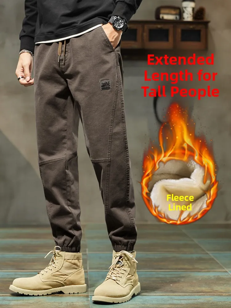 

Thiened Fce на подкладке зимние спортивные повседневные брюки для высоких мужчин молодежная модная брендовая рабочая одежда брюки свободного покроя длинные джинсы