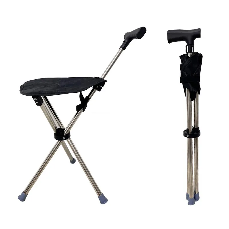Foldable Walking Stick Chair–Lightweight Anti-Slip Cane with Triangular Stool for Elderly,Portable Outdoor Walking Climbing Aid