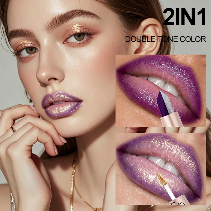 2 IN 1 Two‑Tone Gradient Lip Liner Pen Matte Lipstick Shimmer Mirror Lip Gloss Waterproof Lip Party Halloween