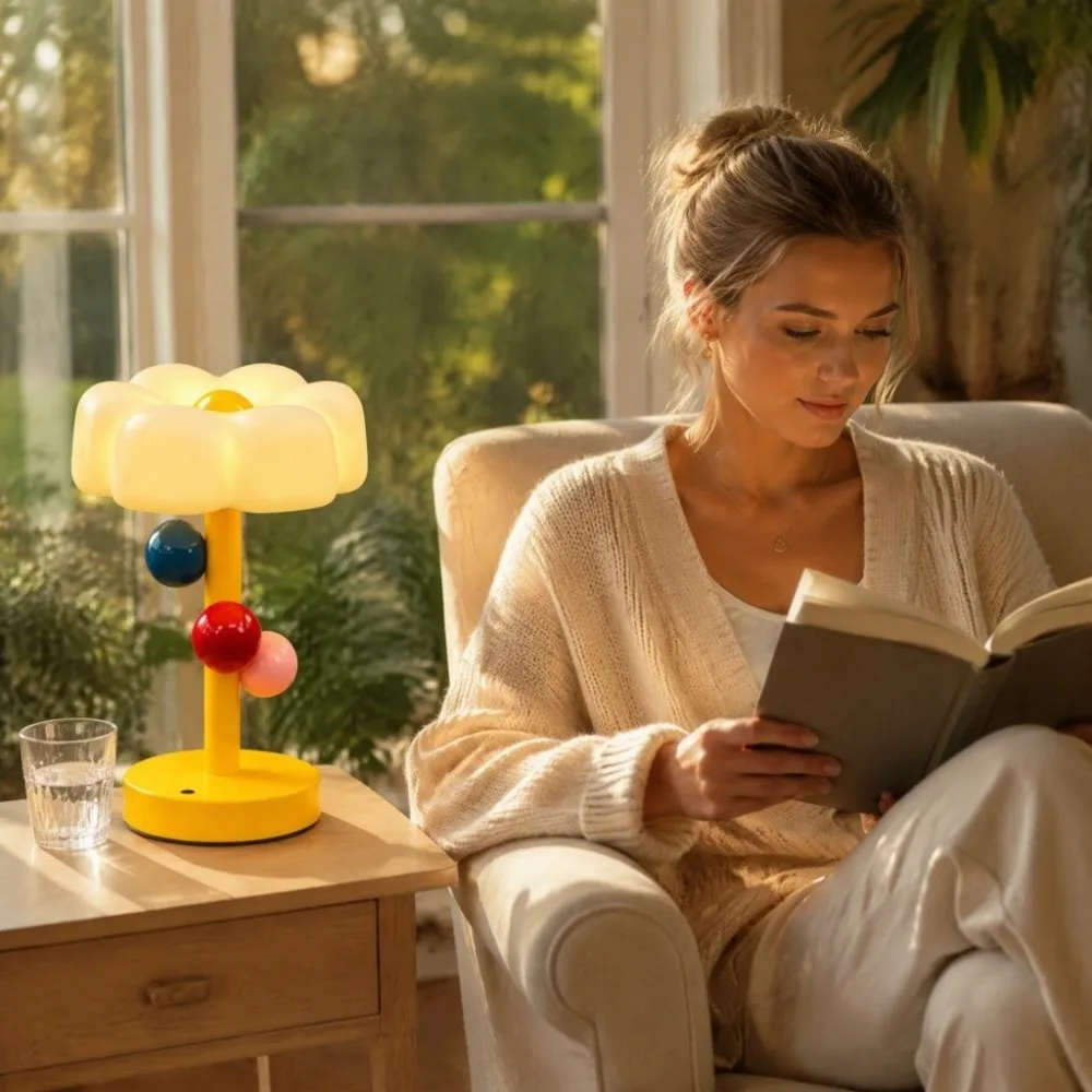 Dimmable Memphis Flower LED Table Lamp 3 Color Temperature Touch Switch LED Night Light Colorful Ball USB Charging