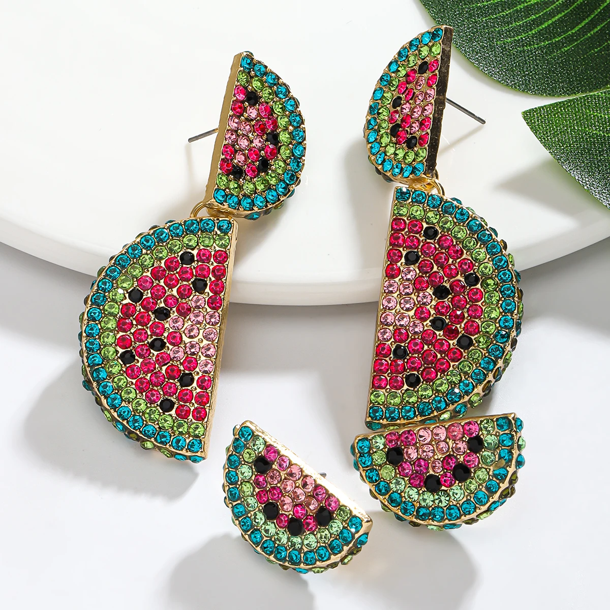 Best Lady Cute and Fun Alloy Set Rhinestone Fruit Earrings Watermelon Earrings Perfect for a Cool Summer at a Daily Date Bar