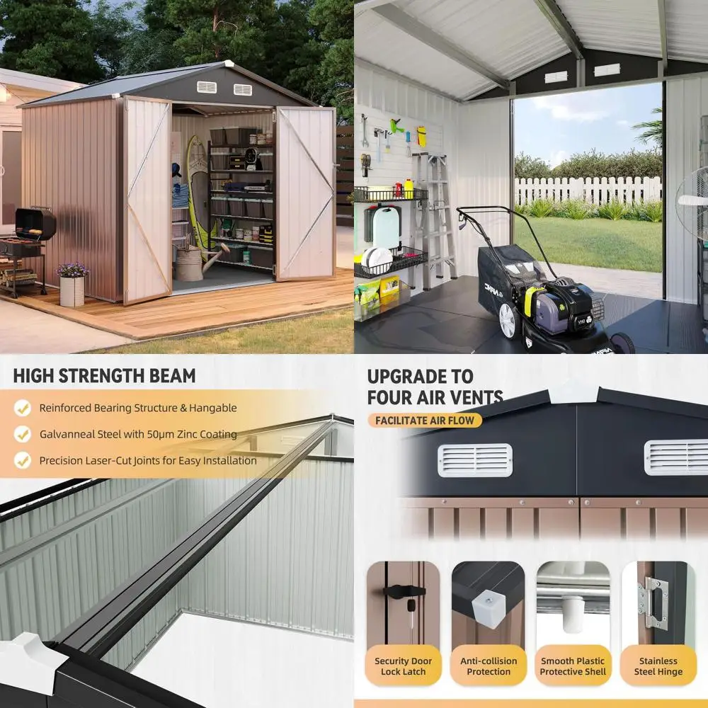 

Сарай из оцинкованной стали размером 7,4 x 5,3 м с двойными дверцами, влагостойкий пол, вентиляция и наклонная крыша 15 мм для хранения на открытом воздухе