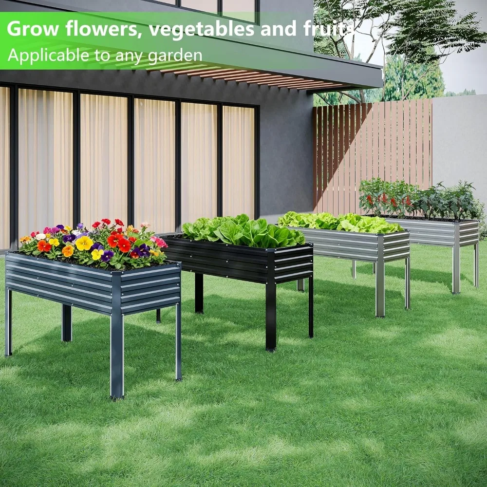 Galvanized Raised Garden Bed with Legs, 48x18x32in Metal Elevated Planter Box for Backyard Patio Balcony, 300lb Capacity Grey