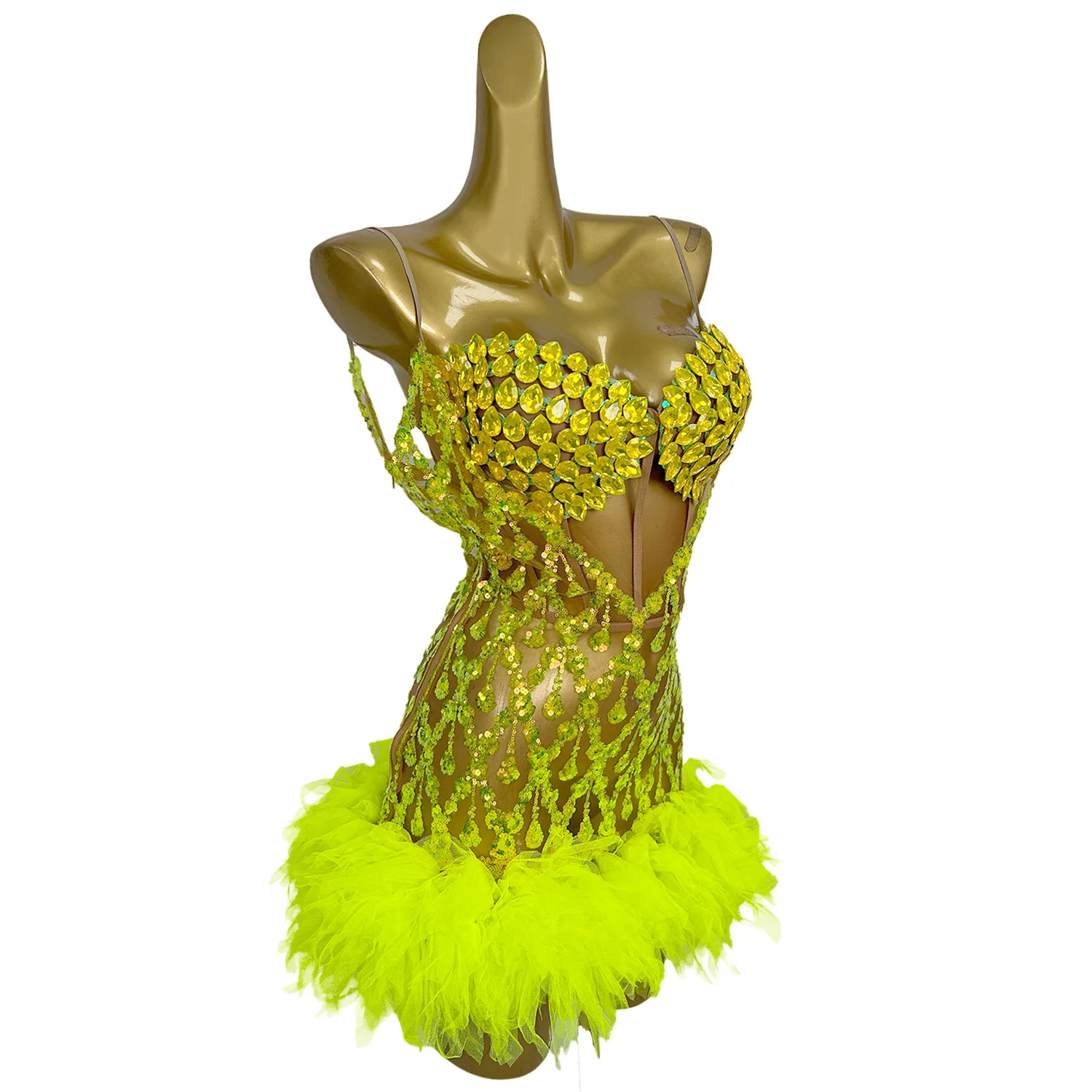Seksowny Gorset Bikini z Cyrkoniami Sukienka na Imprezę do Klubu Nocnego 2-częściowy Zestaw Strój Striptizerki Suknia Wieczorowa Damska Mini Sukienka na Bal