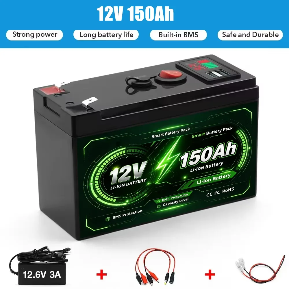 12V 150Ah LiFePO4 1920Wh 100A BMS Deep Cycle Battery + Charger for Sprayer Kids Car