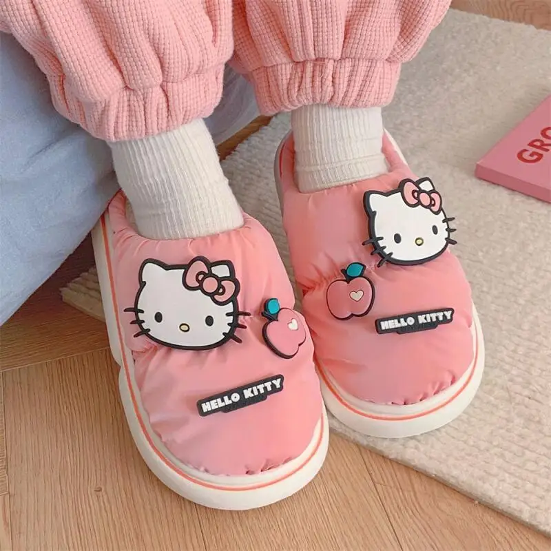 

Женская обувь Sanrio Hello Kitty Y2K Kawaii, зимние домашние тапочки с мультяшным рисунком, противоскользящие тапочки на мягкой подошве, удобные домашние теплые хлопковые тапочки