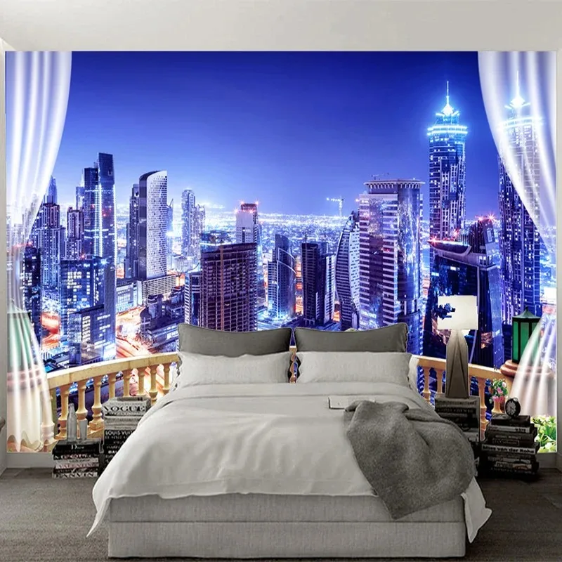 3D Wallpaper City Building Night Landscape Photo Wall Mural Living Room Bedroom Background Wall Papers Papel De Parede