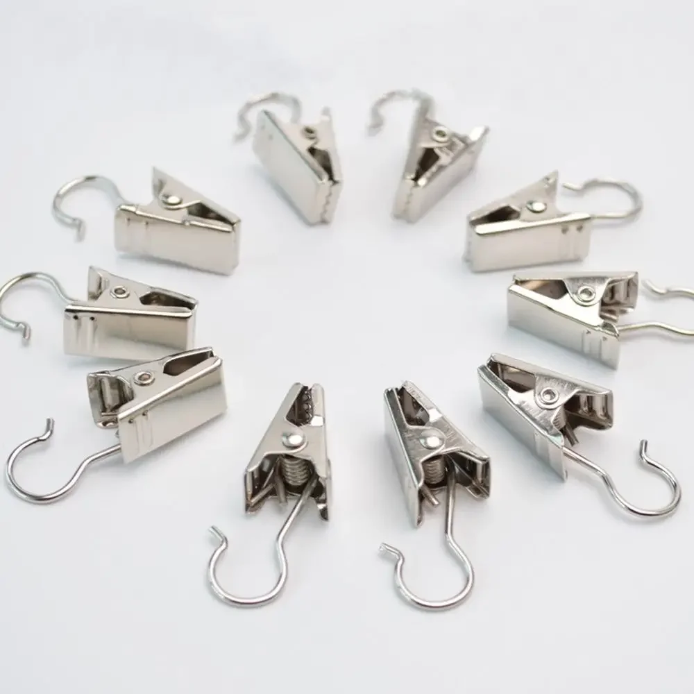 20Pcs Stainless Steel Shower Bathroom Curtain Clips Silver Rings Hanger Hook Spring Clamps Peg Pins Household Window Accessories