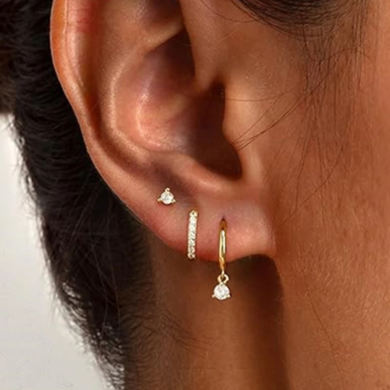 3PCS Shiny Crystal Huggie Hoop Earring Set Vrouwen Mode Kraakbeen Hoops Earring Bulk Helix Sieraden Kwab Stud Piercing Orelha