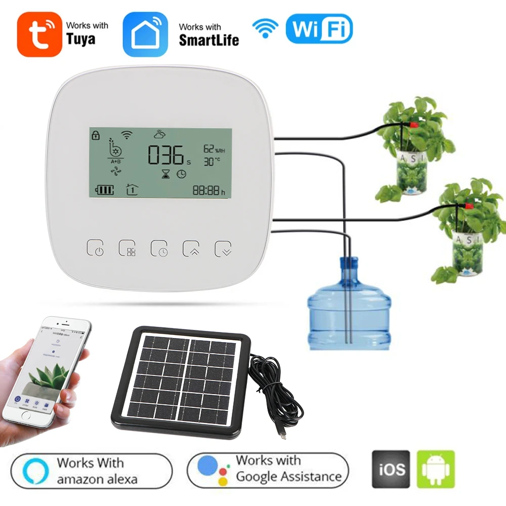 

Intelligent Automatic Water Timer Digital Watering Irrigation Timer with Solar Panel Micro-drip Irrigation Controller WiFi Tuya