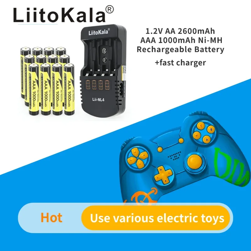 

LiitoKala 1,2 В AA 2600 мАч/AAA 1000 мАч Ni-MH аккумуляторная батарея для температурного пистолета с дистанционным управлением, игрушечные батарейки для мыши
