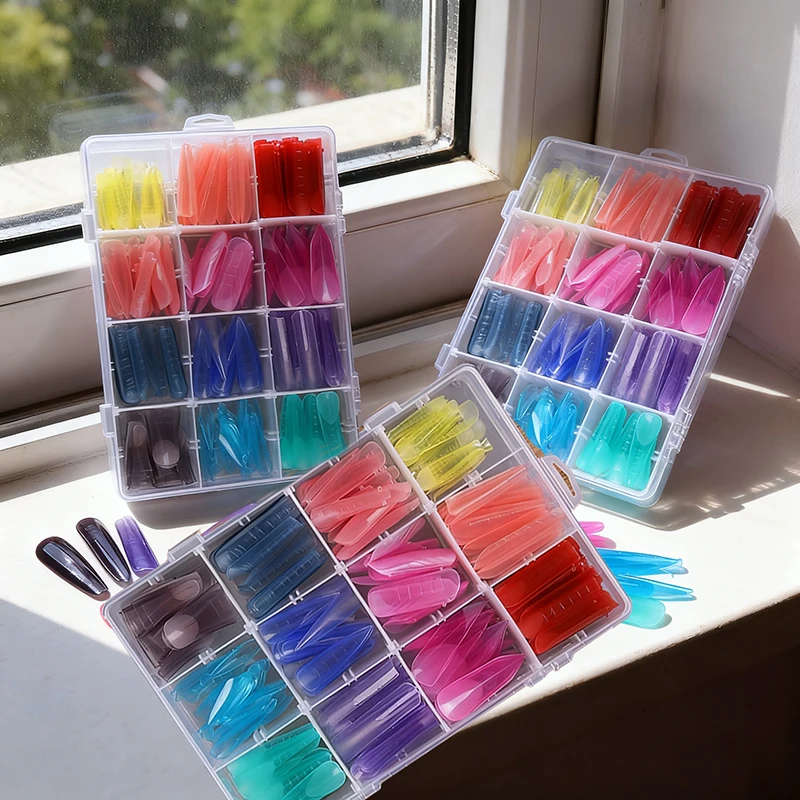 12x24 pièces = 288 pièces coloré construction rapide ongles moule conseils mi-long Alond/Ballet/Coffin ongles étendre conseils couverture complète faux conseils outils