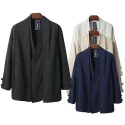 Cárdigan Hanfu de lino de estilo chino para hombre, camisas Zea Tea Kung Fu, Kimono japonés, chaquetas, abrigos, bata, ropa de moda Oriental