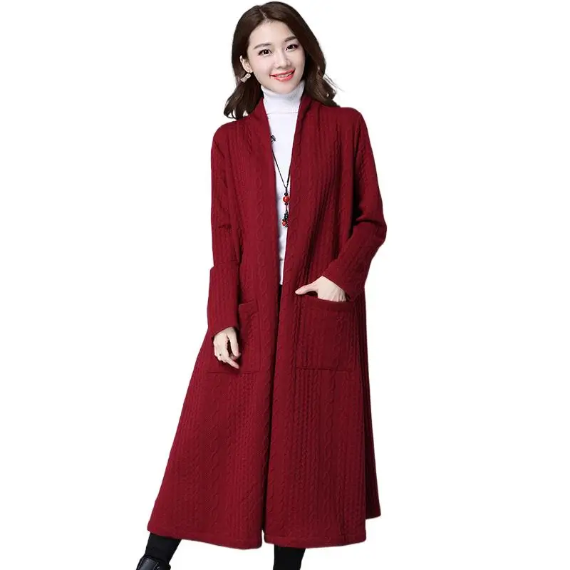 

2024 Autumn Winter Fashion Long Sleeve Sweater Women New Long Knitted Female Long Cardigan Women's Trench Winter Warm Outwears