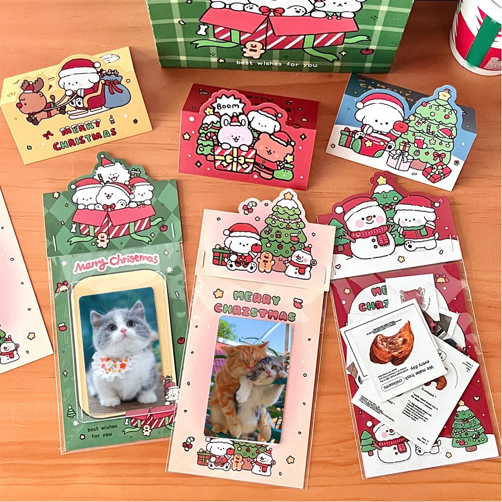 Cute 10pcs/pack Christmas 3 Inch InsPhotocard Holder Photo Card Collection Sleeves Bag School Stationery Card Head Packaging