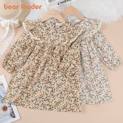 Bear Leader Autumn Baby Girl Clothes Spring New Girls Floral Long Sleeve Princess Dress Cotton Linen Fashion Doll Dress Vestidos