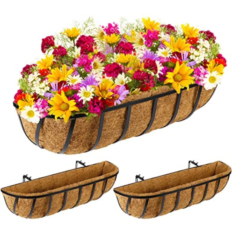 

Pieces Railing Planter Boxes, Window Box Planters with Coco Liner and Adjustable Brackets for Deck Porch Fence Patio Balcony Ga