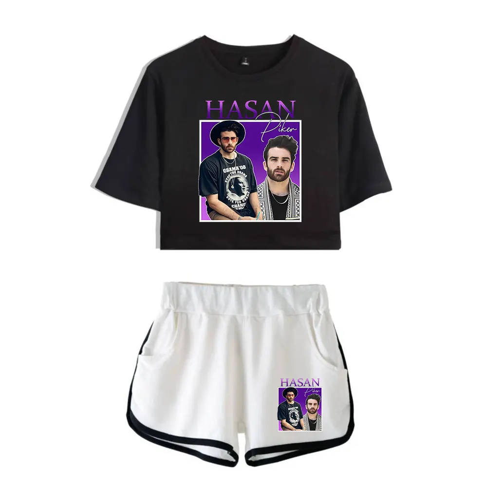 Hasan Piker Suit Vintage 90s logo Merch Tops Two Piece Set Shorts+Lovely Trendy TShirt Harajuku Suit