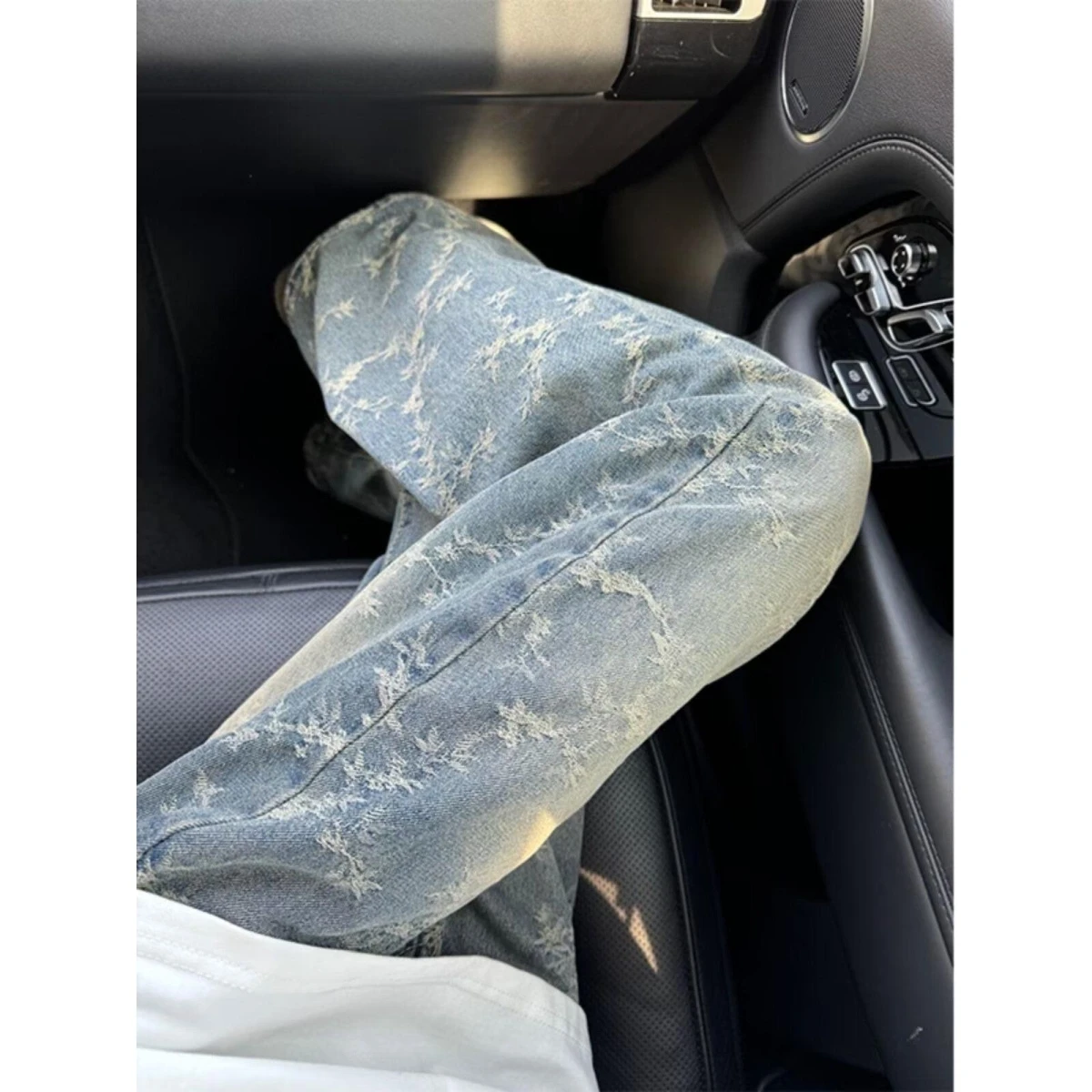 

Американские джинсовые джинсы в стиле ретро, мужские весенние 2024, новые узкие прямые длинные брюки с вышивкой, модные прямые брюки