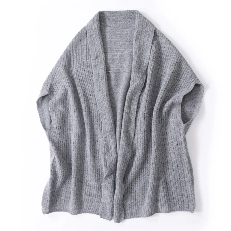 100%Merino Wool Shawl Cloak Women Autumn Soft Warm Lightweight Knitted Cardigan Cape Vest Scarf Wraps Korea Fashion Sweater Tops