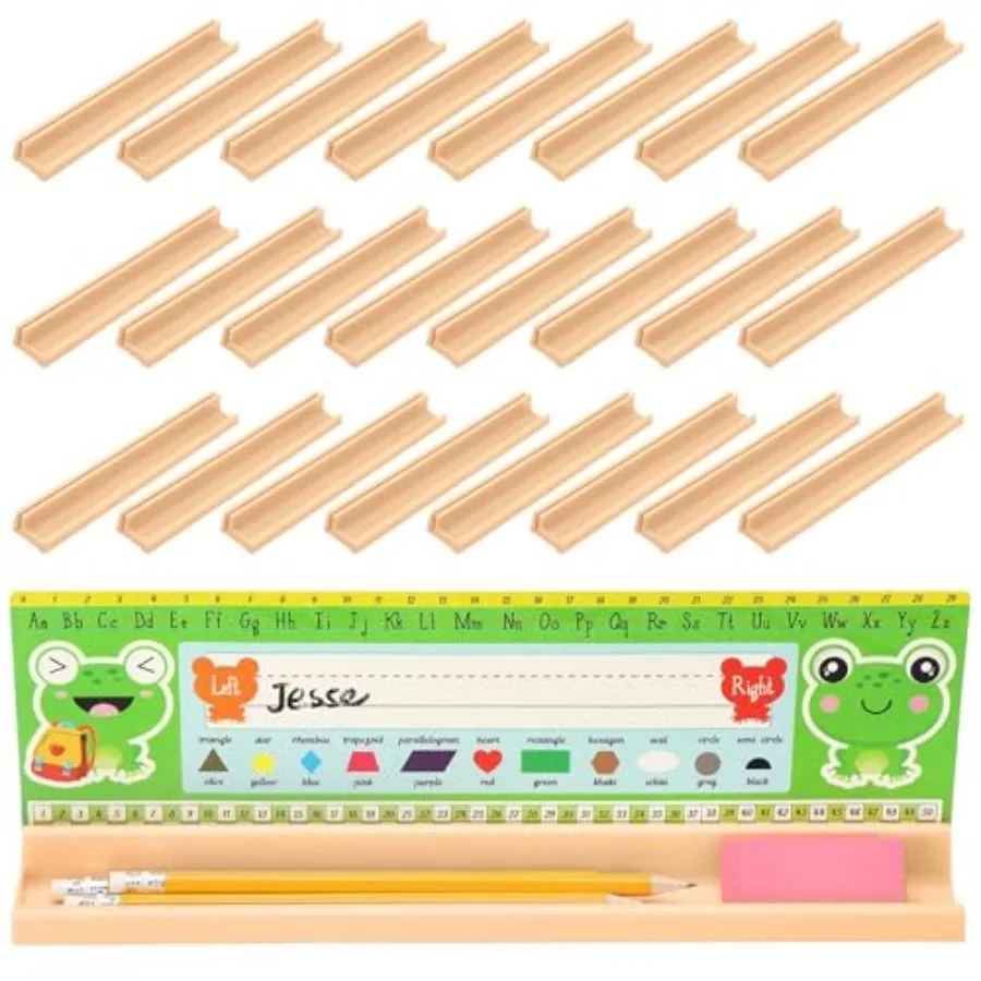 

Teling 24 Pcs Name Plate Holder for Desk Self Adhesive and Removable Nameplate Stand with Pen Holder Beige Plastic Name Tag Hol