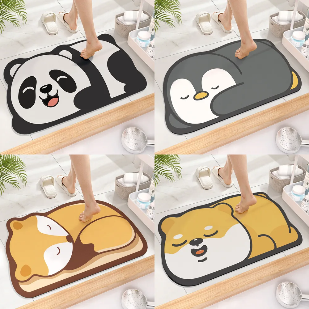 

Cute Cartoon Bathroom Mat Diatom Super Absorbent Carpet Kitchen Toilet Non-Slip Floor Mat Water Absorption Quick Drying Bath Mat