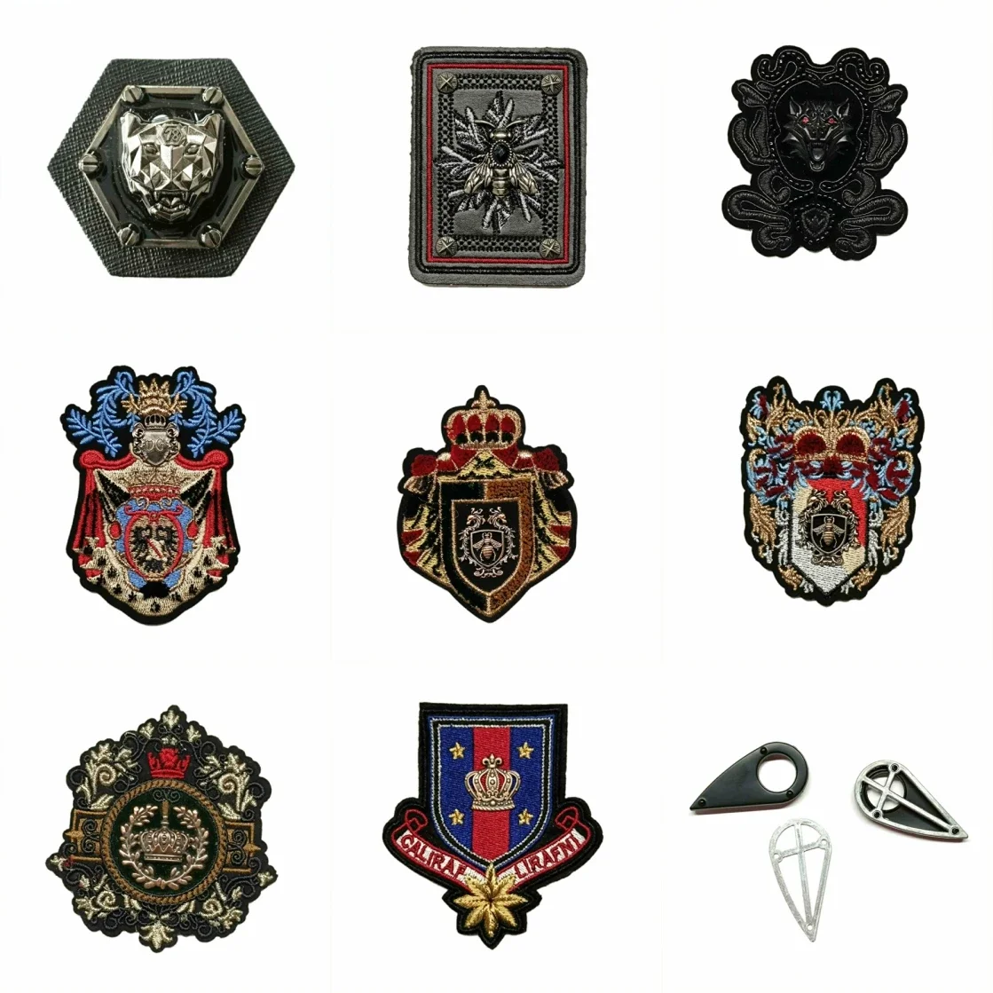 embroidery metal crown anchor cats letter bee eagle lion tiger horse shield embroideried patches for clothing OR-50