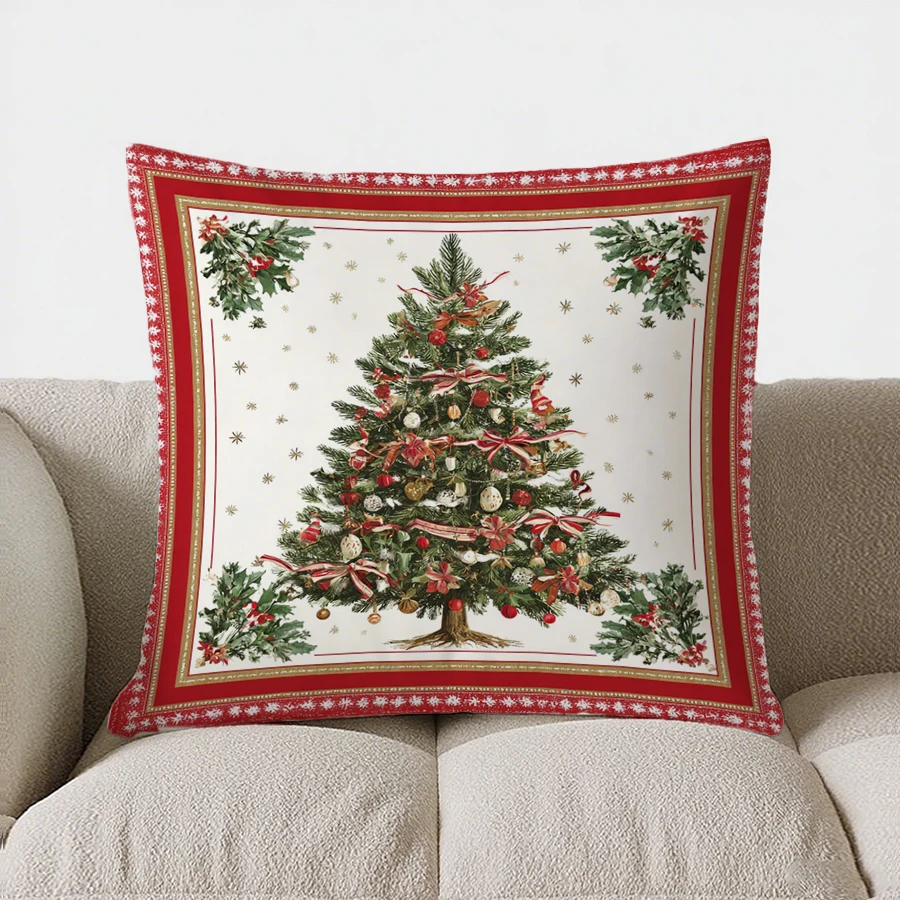 Основание для декоративной спинки, árbol de Navidad con estampado de felpa corto para decorative de sofá de sala de estar, funda