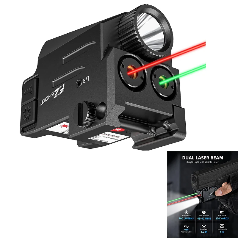

EZshoot Dual Laser Beam for Gun 700 Lumens Pistols Rechargeable Compact Red Green Tactical Laser Light Compatible with Glock