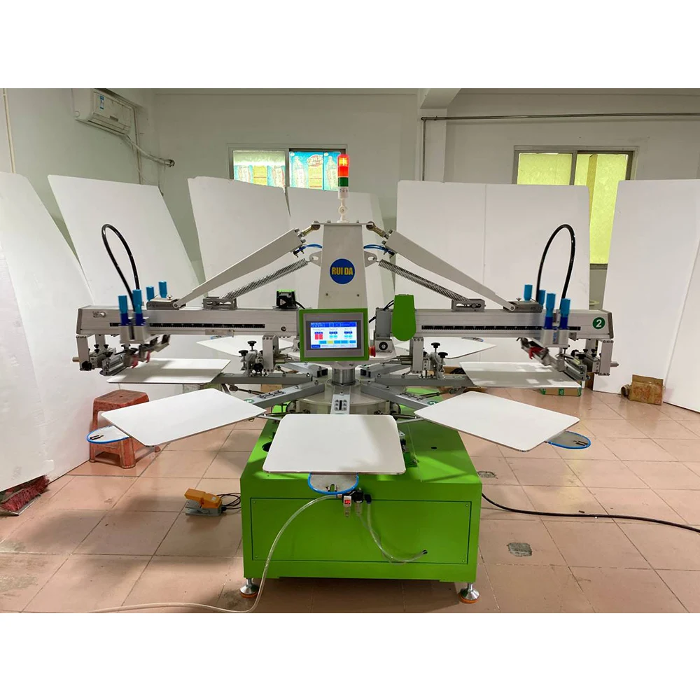 Double Color 8 Station Automatic Screen Printing Machine For T-shirt Bags Fabric Leather Cloths Press Printing