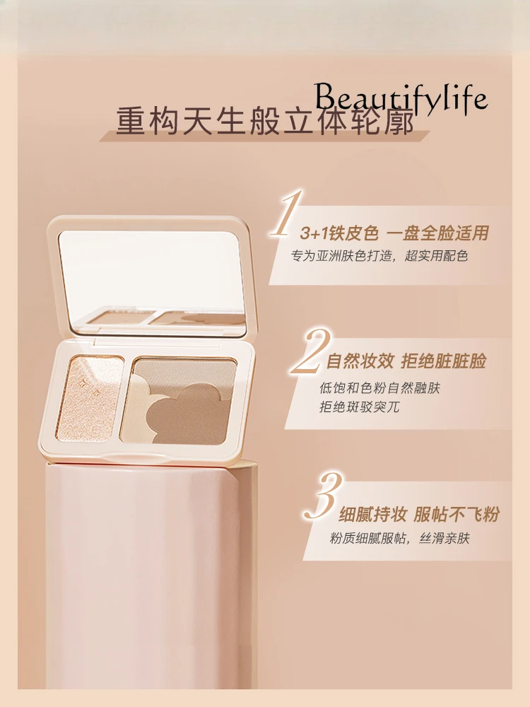 Three-dimensional blush, high-gloss grooming integrated eyeshadow disc, hairline contour, nose shadow integrated disc.