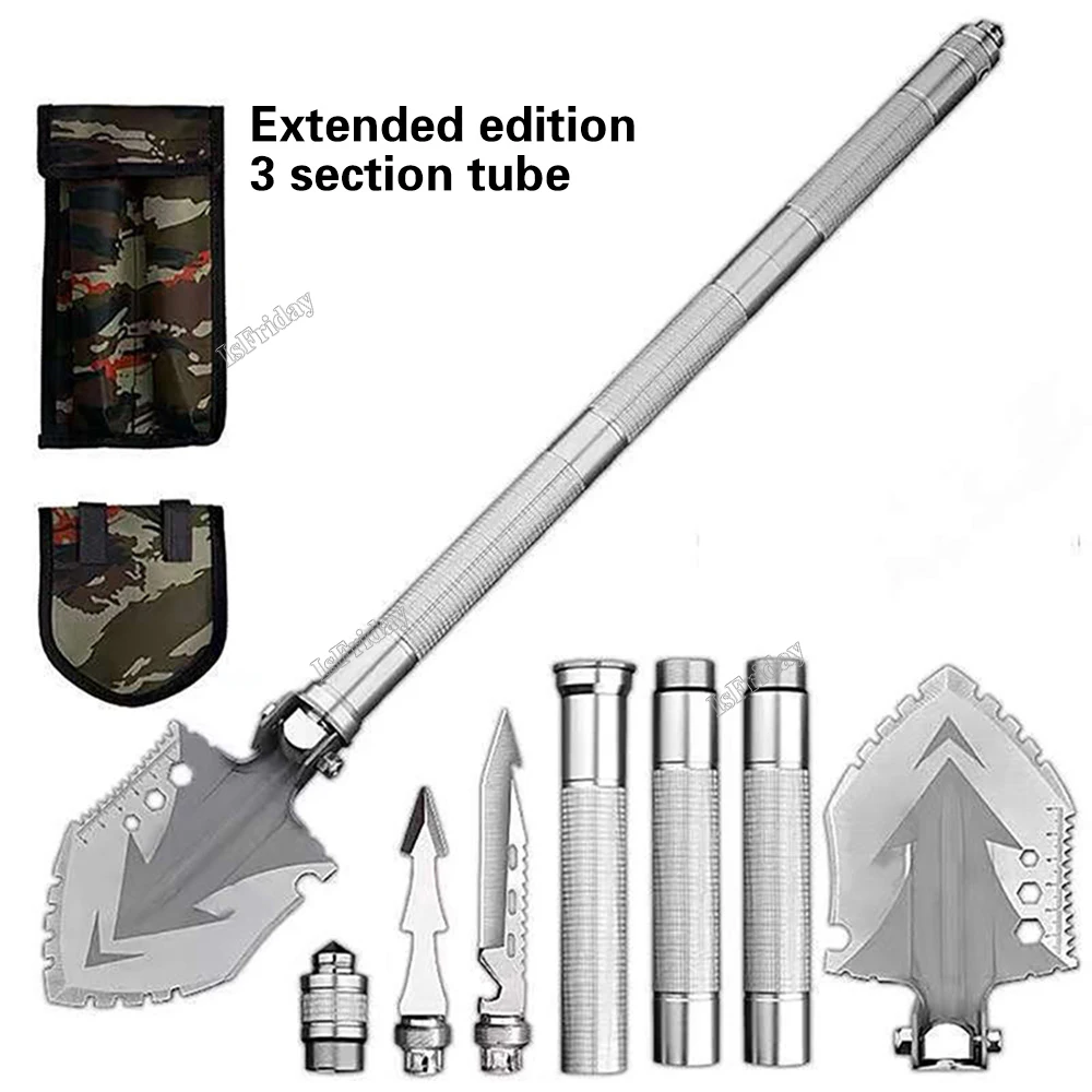 Multifunctional Folding Military Shovel and Knife, Engineer Shovel, Outdoor Fishing, Camping Survival Set, 4 Section Pipe