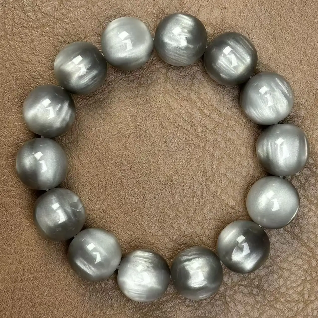 12/14/16/20mm Resin Round Gray Cat Eye Beads with Golden Line Bracelet Adjustable Unisex Yoga Gift view 4