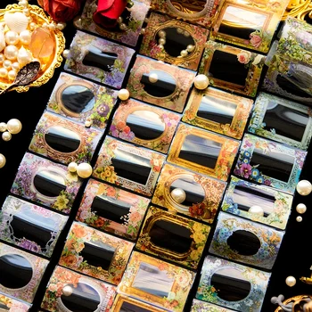 PET 테이프 레트로 꽃 테두리 핸드 텐트 장식 재료, 루프 페이스트 스크랩북 테이프, 4 종류, 63.5mm * 2m, 로트당 1 롤