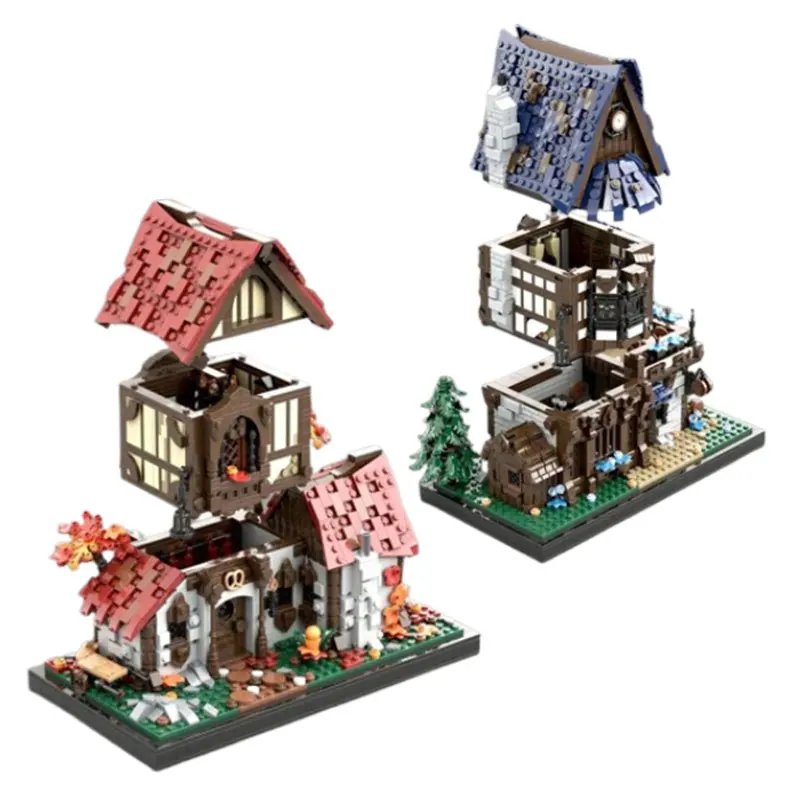 

MOC-213181 Small Particle Building Blocks Medieval Castle 214249 Water Mill Model Toy Gift